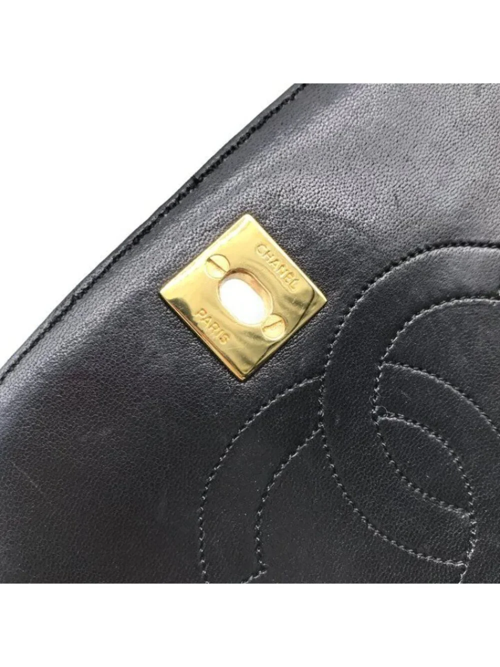 Chanel CC Logo Leather Half Moon Turnlock Chain Shoulder Bag Black